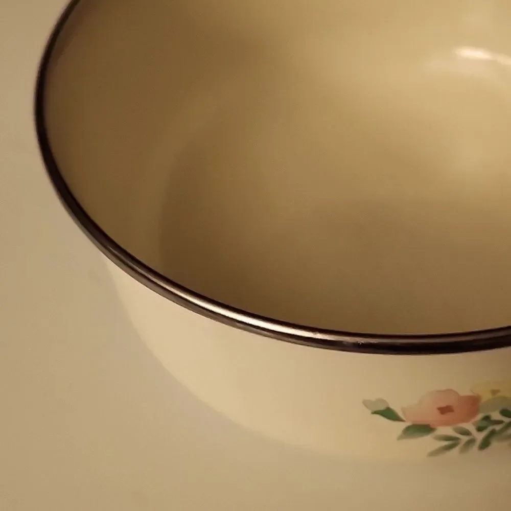 Floral Enamel Bowl - Cream with Pastel Flowers
